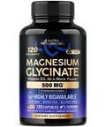 Nutraharmony Magnesium Glycinate 500 Mg - Chelated Supplement - High Absorption Form Of Magnesium - Support For Sleep Muscle & Heart Health - Made In Usa Lab Tested & Non-Gmo 120 Capsules