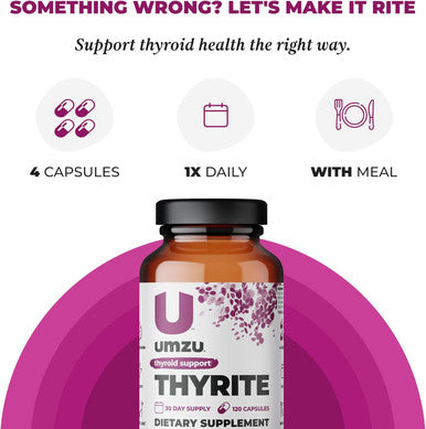 Umzu Thyrite Thyroid Support Supplement Magnesium, Zinc, Copper, Iodine & Selenium Healthy Metabolism, Sustained Energy & Weight Management Thyroid Complex Aid (30 Day Supply 120 Capsules)