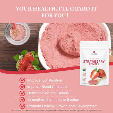 Veloto Organic Strawberry Powder Strawberry Fruit ze Dried Powder Vitamin C Supplement Natural Antioxidants Superfoods For Smoothie & Beverage Blend Vegan Non-Gmo Gluten- 12 Oz