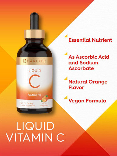 Carlyle Vitamin C Liquid | 4 fl. oz | Orange Flavor | Vegan Non-GMO Gluten Supplement
