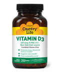 Country Life Vitamin D3 5000 Iu Supports Healthy Bones Teeth And Immune System Daily Supplement 200 Ct
