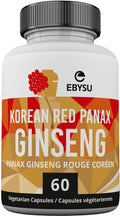 EBYSU Korean Red Ginseng Supplement Used in Herbal Medicine to Support Cognitive Function, Increase Resistance to Stress & Increase Energy 60 Vegetarian Capsules (500 mg)