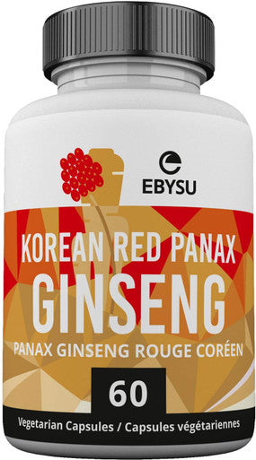 EBYSU Korean Red Ginseng Supplement Used in Herbal Medicine to Support Cognitive Function, Increase Resistance to Stress & Increase Energy 60 Vegetarian Capsules (500 mg)