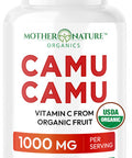 Mother Nature Organics Superfoods For Organic Living Organic Vitamin C From Camu Camu Capsules 1000Mg Packed With Natural Vit C Raw Antioxidants - Immune Support Supplement & Anti-Aging For Skin - Powder Organic Vegan Non-Gmo (120 Count)
