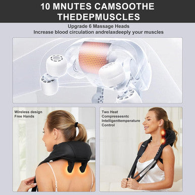 Fsa Hsa Eligible Neck Massager With Heat, Cordless Neck Massager For Pain Relief Deep Tissue, Shiatsu Back Shoulder And Neck Massager For Cervical Leg