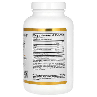 Hydrolyzed Collagen Peptides + Vitamin C By California Gold Nutrition - Support For Hair, Skin, Nails, Joints, & Bones - Featuring Type I & Iii Collagen Peptides - Gluten Free, Non-Gmo - 250 Tablets