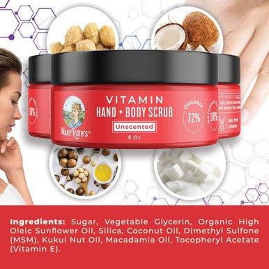 Maryruth Organics Vitamin Hand | Foot & Body Scrub w/MSM by MaryRuth's Exfoliates & Hydrates Dry | Damaged or Normal Skin | Blend of Organic Plant Based Ingredients | For Men & Women | Unscented | 8oz.