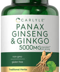 Carlyle Panax Ginseng + Ginkgo Biloba | 120 Vegetarian Capsules | 5,000Mg | Vegetarian, Non-Gmo, And Gluten Free Supplement