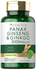 Carlyle Panax Ginseng + Ginkgo Biloba | 120 Vegetarian Capsules | 5,000Mg | Vegetarian, Non-Gmo, And Gluten Free Supplement