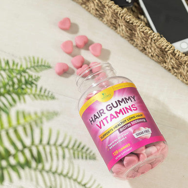 Hair Gummy Vitamins, Sugar Free with Biotin 5000 mcg, Vitamin A, B12, C, D, E, Folic Acid, Supports Hair Growth, Vegetarian Friendly, Supports Strong Beautiful Hair and Nails, Non-GMO - 120 Gummies