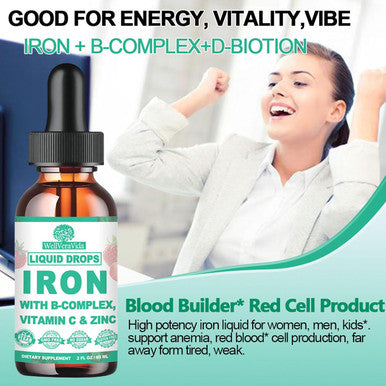 WellVeraVida Liquid Iron Supplement W/Vitamin C, B-Complex, High Potency Iron Liquid W. Multivitamin, Vegan Iron Drops For Women, Kids, Chelate Liquid Iron Supplement For Anemia, Fatigue, Red Blood Cell Support