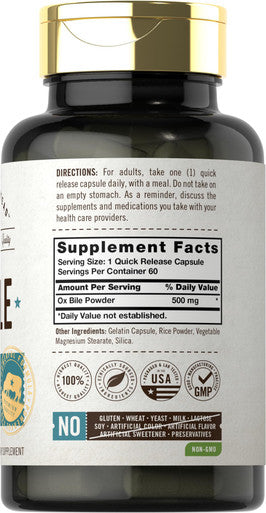Ox Bile Supplement | 500Mg | 60 Capsules | Digestive Enzyme | Non-Gmo & Gluten Free | By Herbage Farmstead