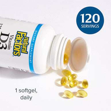 Natural Factors Vitamin D3 5000 IU Supports Healthy Bones 120 Soft Gels