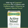 Nature's Bounty Active Mind Dietary Supplement Supports Focus And Attention Cognizin With L-Theanine And Caffeine Pills 1000 Mg 60 Caplets