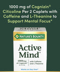 Nature'S Bounty Active Mind Dietary Supplement Supports Focus And Attention 1000 Mg Cognizin With L-Theanine And Caffeine Pills 60 Caplets