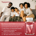Vegan Iron Gummies Supplement - With Vitamin C, A, B-Complex, Folate, Zinc For Adults & Kids - Blood Builder & Energy Support For Iron Deficiency, Anemia, No After Taste - Peach Flavor (90 Ct)