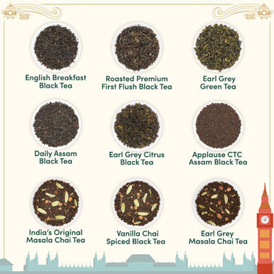 Vahdam Weekend In London Tea Sets | Travel Edition Box | 9 Varieties - Chai Tea Black Tea | Gluten Non GMO | s for Women s for Men s for Him/Her