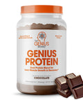 Genius Protein Powder, Chocolate - Dual Protein Blend with Improved Whey Isolate & Egg White for Lean Muscle Building for Men & Women - Grass-Fed Pre & Post Workout Meal Replacement Shake