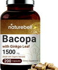 Triple Strength Bacopa Capsules 1500mg (Made with Organic Bacopa Complex and Ginkgo Leaf Powder), 200 Counts, 3 in 1 Formula, Nootropics for Positive Mood and Enhanced Memory, Non-GMO