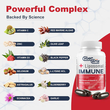 Liposomal Immune Support Supplement For Adults, Complex With L-Lysine 1,500Mg, Vitamins, Minerals & Herbal Extracts, Comprehensive Daily Wellness Blend For Men & Women - 240 Capsules