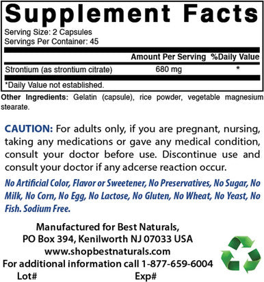 Best Naturals Strontium Bone Building Formula 680mg/serving 90 Capsules