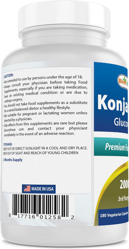 Best Naturals 2 Pack Konjac Glucomannan Root 2000 mg per Serving - 180 Vegetarian Capsules