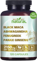 Why Not Natural 4-In-1 Organic Black Maca Root Ashwagandha Fenugreek Panax Ginseng Capsules Supplement For Men And Women (120 Count (Pack Of 1)