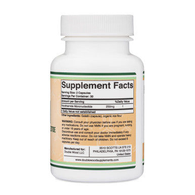 Double Wood Supplements NMN Nicotinamide Mononucleotide Supplement Stabilized Form 250mg Per Serving (60 Capsules)