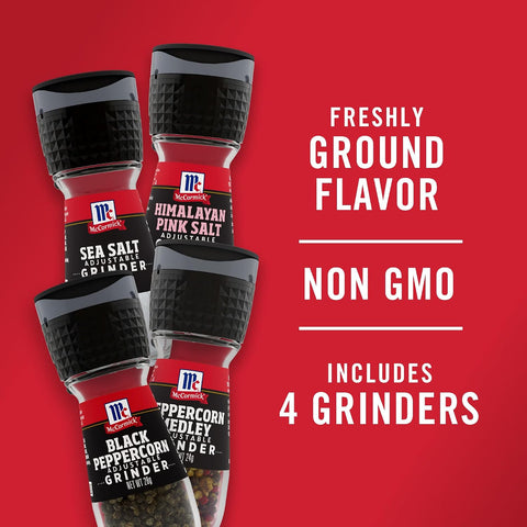 McCormick Grinder Essentials Variety Pack, Non GMO, Varieties Include Black Peppercorn, Himalayan Pink Salt, Peppercorn Medley & Sea Salt, 6.47 oz