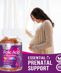 Folic Acid Gummies (2225 mcg DFE) Prenatal Vitamins for Mom & Baby - Before, During, Post Pregnancy, Multivitamin Supplement with Vitamin A, C, D, E, B6, B12 - Nature's Peach Gummy - 60 Gummies