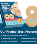 Breast Silicone Scar Sheets Tape, Silicone Scar Removal Sheets For Breast 6 Pack, Breast Reduction After Surgery For Scars, Breast Augmentation Post Surgery Supplies For Scar Treatment