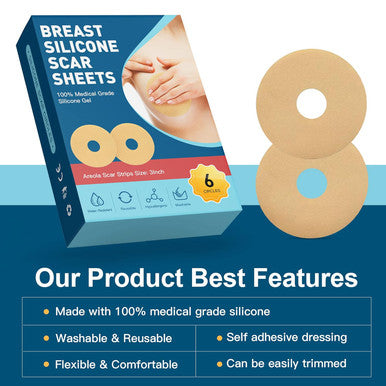 Breast Silicone Scar Sheets Tape, Silicone Scar Removal Sheets For Breast 6 Pack, Breast Reduction After Surgery For Scars, Breast Augmentation Post Surgery Supplies For Scar Treatment