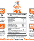 Genius Pre Workout Powder, Grape Limeade - All- Nootropic Pre-workout & -Free Nitric Oxide Booster Supplement with Beta Alanine & Alpha GPC - No Flavors, Sweeteners, or Dyes