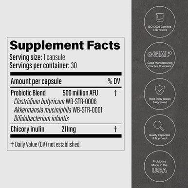 Glp-1 Probiotic - 500M Afu Multi-Strain Probiotic + Prebiotic, For Men & Women ( 30 Capsules-1Pack)