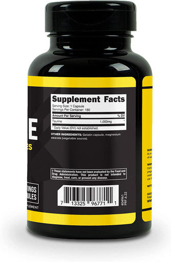 Primaforce Taurine 1000mg Capsules 180 Caps NonGMO Gluten Free Supplement