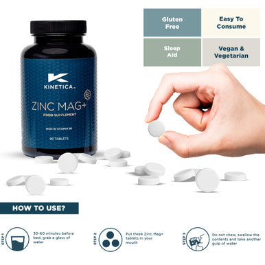 Kinetica Sports Zinc Mag+ | 420mg Magnesium 16.5mg Zinc 193 g Selenium & 4.8mg Vitamin B6/Serve 30 Servings/90 Capsule Pack | 3 Capsules/Day| Scientifically Formulated Blend| Promotes Healthy Sleep