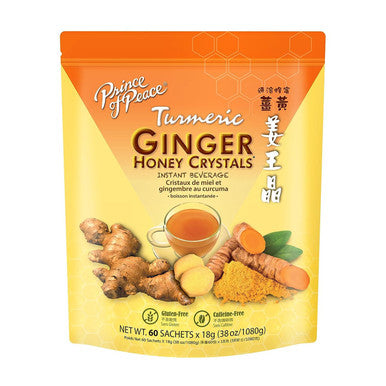 Prince Of Peace Instant Ginger Honey Crystals With Turmeric Value Pack 60 Sachets Instant Hot Or Cold Beverage Easy To Brew Caffeine And Gluten Real Ginger 38Oz (1080G)