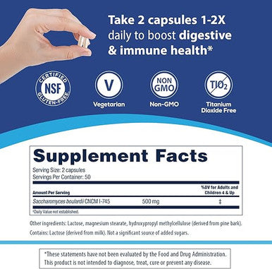 Florastor Probiotics for Digestive & Immune Health, 100 Capsules, Probiotics for Women & Men, Dual Action Helps Flush Out Bad Bacteria & Boosts The Good with Our Unique Strain Saccharomyces Boulardii