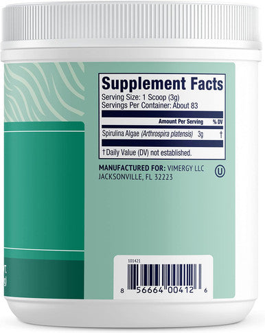 Vimergy Natural Spirulina Powder, 83 Servings Super Greens Powder Nutrient Dense Blue-Green Algae Superfood for Smoothies & Juices Immune Support - Non-GMO, Gluten-Free, Vegan & Paleo (250g)