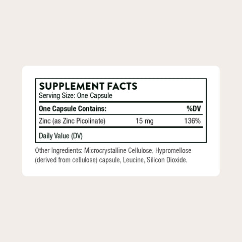 Thorne - Zinc Picolinate 15 Mg - Highly Absorbable Zinc Supplement - Supports Immune System Eye Skin & Reproductive Health - Third-Party Certified - Gluten Dairy & Soy-Free 60 Capsules