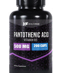 Healthfare Pantothenic Acid (Vitamin B5) 500Mg | 200 Capsules | Supports Energy Levels, Skin & Hair Health | Non-Gmo | Made In The Usa
