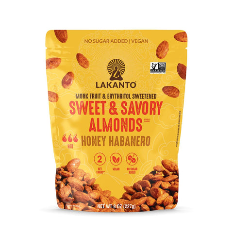 Lakanto Sweet and Savory Smokey BBQ Almonds - On the Go Snack, Smoky Barbecue Seasoning, Gluten Free, Protein, Crunchy Roasted, Monk Fruit, Resealable Bag (8 oz)