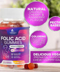 Folic Acid Gummies For Women 785 Mcg, Essential Prenatal Vitamins For Mom & Baby, Vegan Folic Supplement Gummy, Vitamin B9 Chewable Extra Strength Folate, Before During After Pregnancy - 60 Gummies