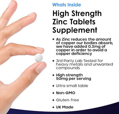 Zinc 50Mg High Strength - Zinc Tablets With Copper, Pure Zinc Supplements Contributes Towards The Immune System, Bone Health And Fertility, Vegan, Non-Gmo, Made In Uk By Leaf 120 Tablets