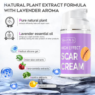 Advanced Scar Cream, 1.7 Oz(50Ml) Large Capacity, Silicone Scar Gel For After Surgical, C-Section, Stretch Marks, Keloids, Burns, Effective On Old & Scars,Lavender Scent