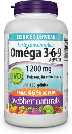 Webber Naturals Omega 369 Flaxseed Fish Borage Oils 1200 mg 150 softgels