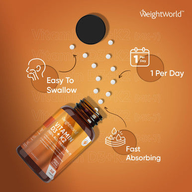 Weightworld Vitamin D3 K2 MK-7 2000IU 365 Vegan Micro Tablets 1 Year Supply High Strength Vitamin D3 K2 200ug Supplement Immune and Bone Strength Tablets Not Vitamin D3 K2 Capsules Higher Absorption