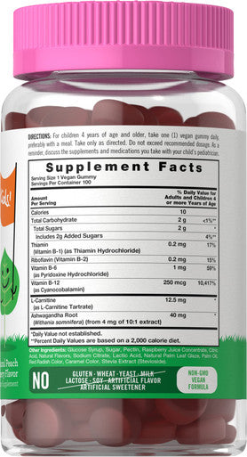Carlyle Kids B Complex Gummies | 100 Count | Vegan | Natural Peach Raspberry Flavor | Non-Gmo, Gluten Free | By Lil' Sprouts