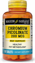 Mason Natural Chromium Picolinate 200 mcg with Calcium - Healthy Fat Metabolism, Blood Sugar Support, 100 Tablets