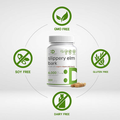 Deal Supplement Slippery Elm Capsules 6000mg Per Serving 300 Pills Made with Organic Inner Bark Powder Extract Natural Herb for Soothing Throat & Digestive Support Non-GMO